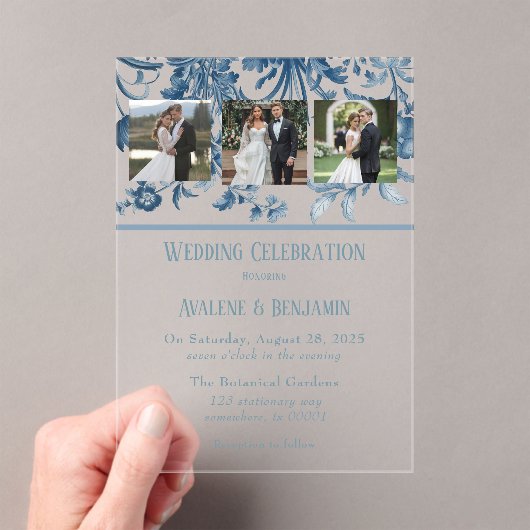 ヴィンテージフランスのトイルフローラ結婚の写真 アクリル招待状 (インサイチュ (ポータブル))