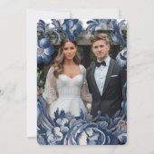 ヴィンテージフランスのトイルフローラ結婚の写真 招待状 (裏面)