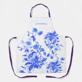 ヴィンテージフランスのトイルブルーフローラブライダルシャワー エプロン (正面)
