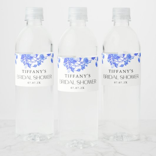 ヴィンテージフランスのトイルブルーフローラブライダルシャワー ペットボトルラベル (ボトル)