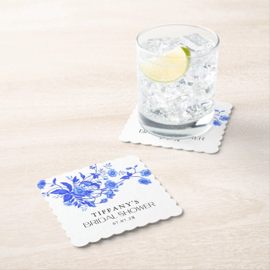ヴィンテージフランスのトイルブルーフローラブライダルシャワー ペーパーコースター (インサイチュ)