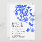 ヴィンテージフランスのトイルブルーフローラブライダルシャワー 招待状 (正面)