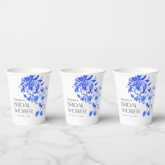 ヴィンテージフランスのトイルブルーフローラブライダルシャワー 紙コップ (複数)