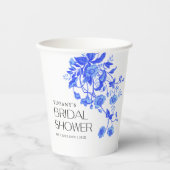 ヴィンテージフランスのトイルブルーフローラブライダルシャワー 紙コップ (正面)