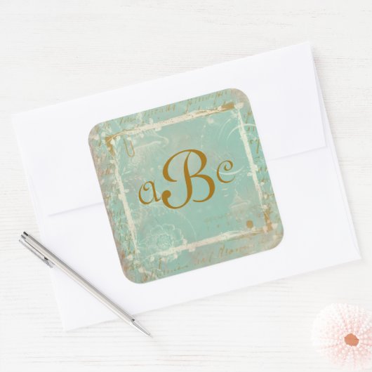 ヴィンテージフランスのトイル&スクリプトカスタムスタンプ スクエアシール (封筒)