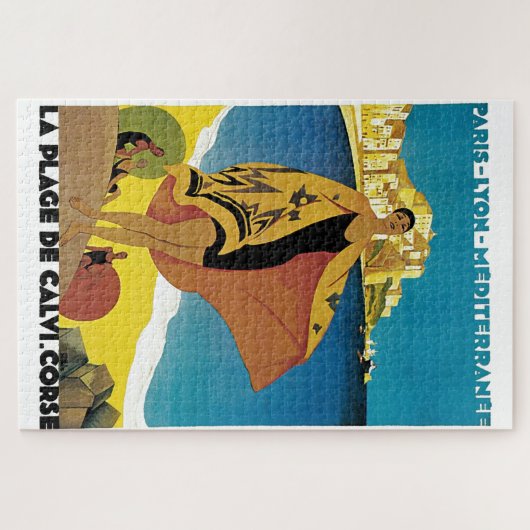 ヴィンテージフランスのトラベル絵画アートイラストレーション ジグソーパズル (横)