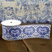 ヴィンテージフランスのハート – 青と白のアンティーク サテンリボン