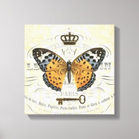 ヴィンテージフランスのバタフライ キャンバスプリント (正面)