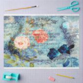 ヴィンテージフランスのバラの青いデコページ 薄葉紙 (クラフト)