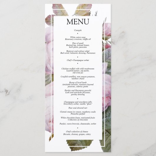 ヴィンテージフランスのバラウェディングレセプションフラットメニュー メニュー (正面)