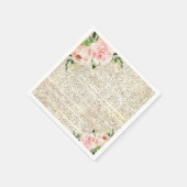 ヴィンテージフランスのバラピンクフローラ旧文字 スタンダードカクテルナプキン (角)