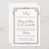 ヴィンテージフランスのバラフレームエレガントなウェディングリングや輪 招待状 (正面/裏面)