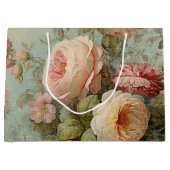 ヴィンテージフランスのバラフローラブルーピンクブライダルシャワー ラージペーパーバッグ (正面)