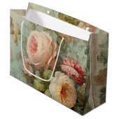 ヴィンテージフランスのバラフローラブルーピンクブライダルシャワー ラージペーパーバッグ (正面アングル)