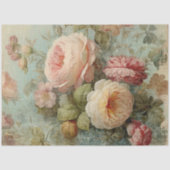 ヴィンテージフランスのバラフローラブルーnピンクのデコページ 薄葉紙 (正面)