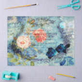 ヴィンテージフランスのバラブルーデコページティッシュペーパー 薄葉紙 (クラフト)