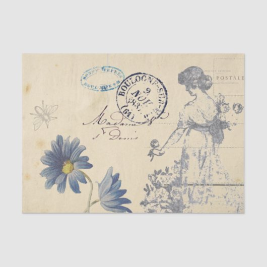 ヴィンテージフランスのバラレディービーフラワーカルテポストエール 薄葉紙 (正面)