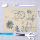 ヴィンテージフランスのバラレディービーフラワーカルテポストエール 薄葉紙 (クラフト)