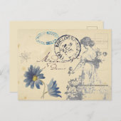 ヴィンテージフランスのバラレディービーフラワーポストマーク ポストカード (正面/裏面)