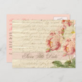 ヴィンテージフランスのバラ保存日付 案内ポストカード (正面/裏面)