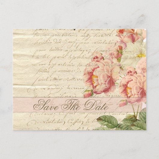 ヴィンテージフランスのバラ保存日付 案内ポストカード (正面)