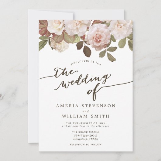 ヴィンテージフランスのバラ結婚式招待状 招待状 (正面)