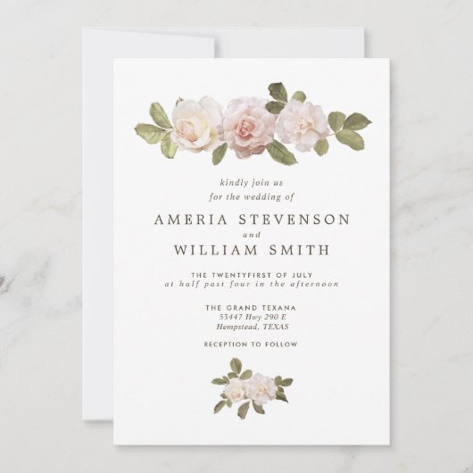 ヴィンテージフランスのバラ結婚式招待状 招待状 (正面)