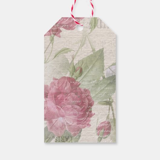 ヴィンテージフランスのバラ、アンティークレッドエフェメラギフトラベル ギフトタグ (裏面)