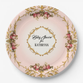 ヴィンテージフランスのバロック巻物の赤ちゃんシャワーバラ ペーパープレート