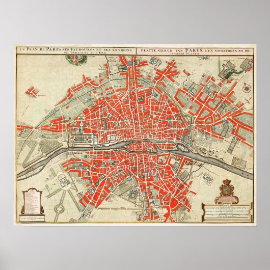 ヴィンテージフランスのパリの地図（1721年～1774年） ポスター (正面)