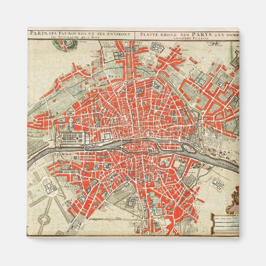ヴィンテージフランスのパリの地図(1721年~1774年) マグネット (正面)