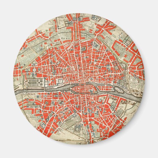 ヴィンテージフランスのパリの地図(1721年~1774年) マグネット (正面)