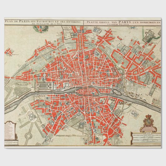 ヴィンテージフランスのパリの地図(1721年~1774年) ラッピングペーパー (フラット)