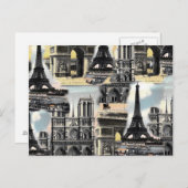 ヴィンテージフランスのパリトラベルコラージュエッフェルタワー ポストカード (正面/裏面)