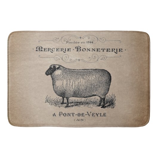 ヴィンテージフランスのヒツエイドムスリンファームハウス バスマット (正面)