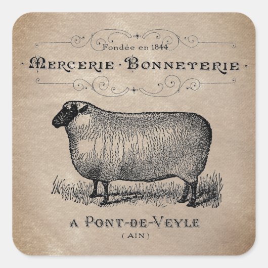 ヴィンテージフランスのヒツエイドムスリンファームハ素朴ウス スクエアシール (正面)