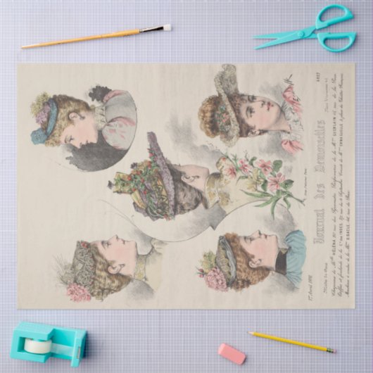 ヴィンテージフランスのビクトリアン春帽子のデコページ 薄葉紙 (クラフト)