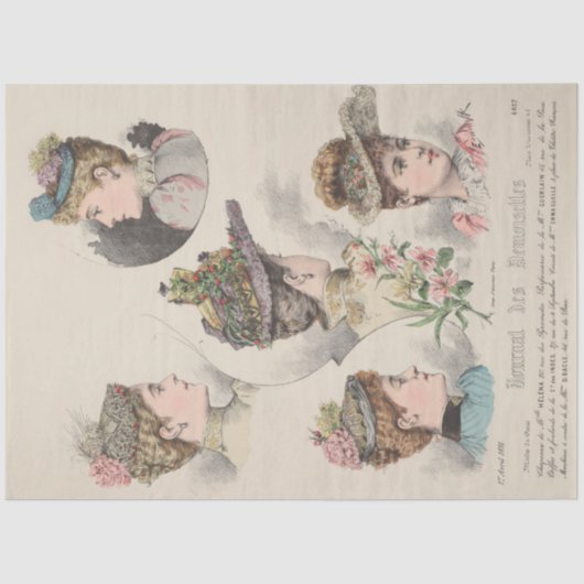 ヴィンテージフランスのビクトリアン春帽子のデコページ 薄葉紙 (正面)