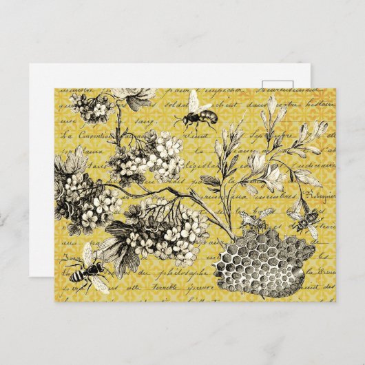 ヴィンテージフランスのビーと花スクラップブック ポストカード (正面/裏面)