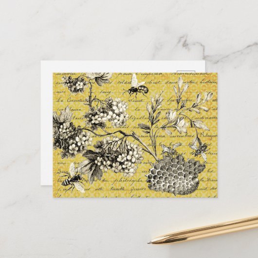 ヴィンテージフランスのビーと花スクラップブック ポストカード (正面/裏面インサイチュ)