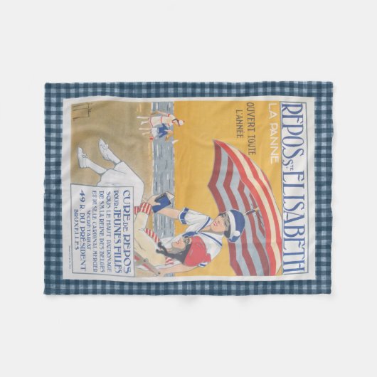 ヴィンテージフランスのビーチ旅行ポスター フリースブランケット (正面(横))