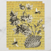 ヴィンテージフランスのビー&フラワースクラップブック紙 (正面/裏面)