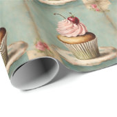ヴィンテージフランスのピンクカップケーキラッピング紙 ラッピングペーパー (ロールコーナー)