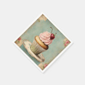 ヴィンテージフランスのピンクカップケーキ誕生日ティーパーティー スタンダードカクテルナプキン (角)