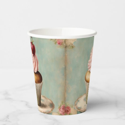 ヴィンテージフランスのピンクカップケーキ誕生日ティーパーティー 紙コップ (左)