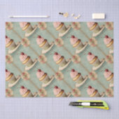 ヴィンテージフランスのピンクカップケーキ誕生日ティーパーティー 薄葉紙 (クラフト)