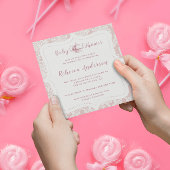 ヴィンテージフランスのピンクダマスクベビーシャワーティーパーティー 招待状