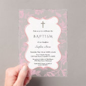 ヴィンテージフランスのピンクトイレフラワーズガールバプテスマ アクリル招待状 (インサイチュ (ポータブル))