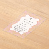 ヴィンテージフランスのピンクトイレフラワーズガールバプテスマ アクリル招待状 (レイダウン)