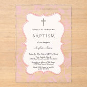 ヴィンテージフランスのピンクトイレフラワーズガールバプテスマ アクリル招待状 (正面)